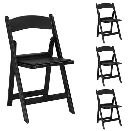 Black Resin Stackable Folding Chair with Padded Seats D52946