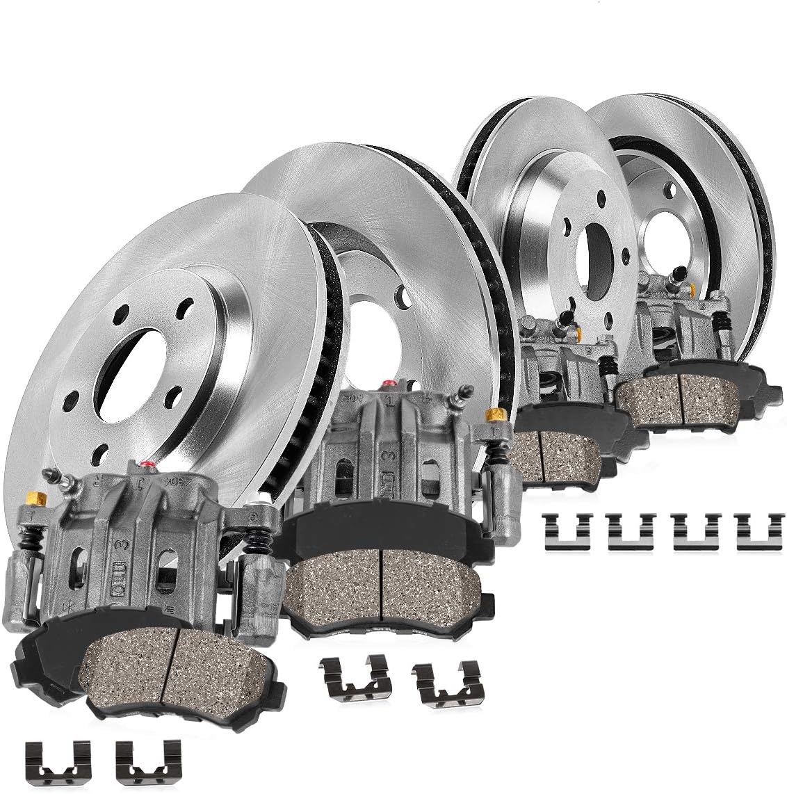 Front + Rear Calipers + Rotors + Ceramic Pads Kit E89443