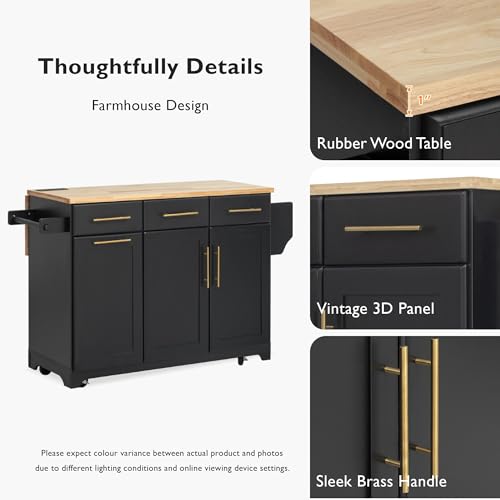 Black Kitchen Island with Storage and Drop Leaf V144