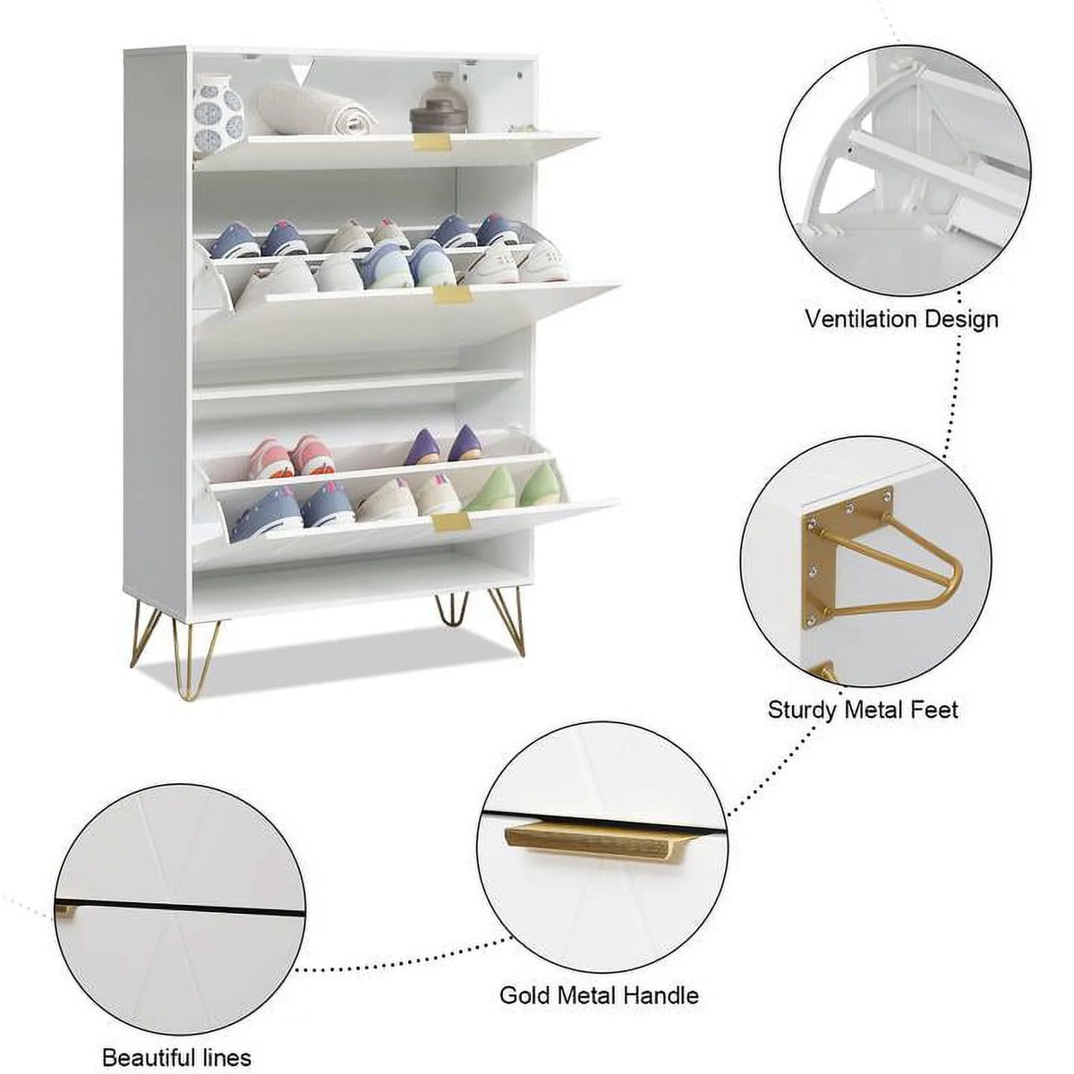 White Flip Down Shoe Cabinet Y474