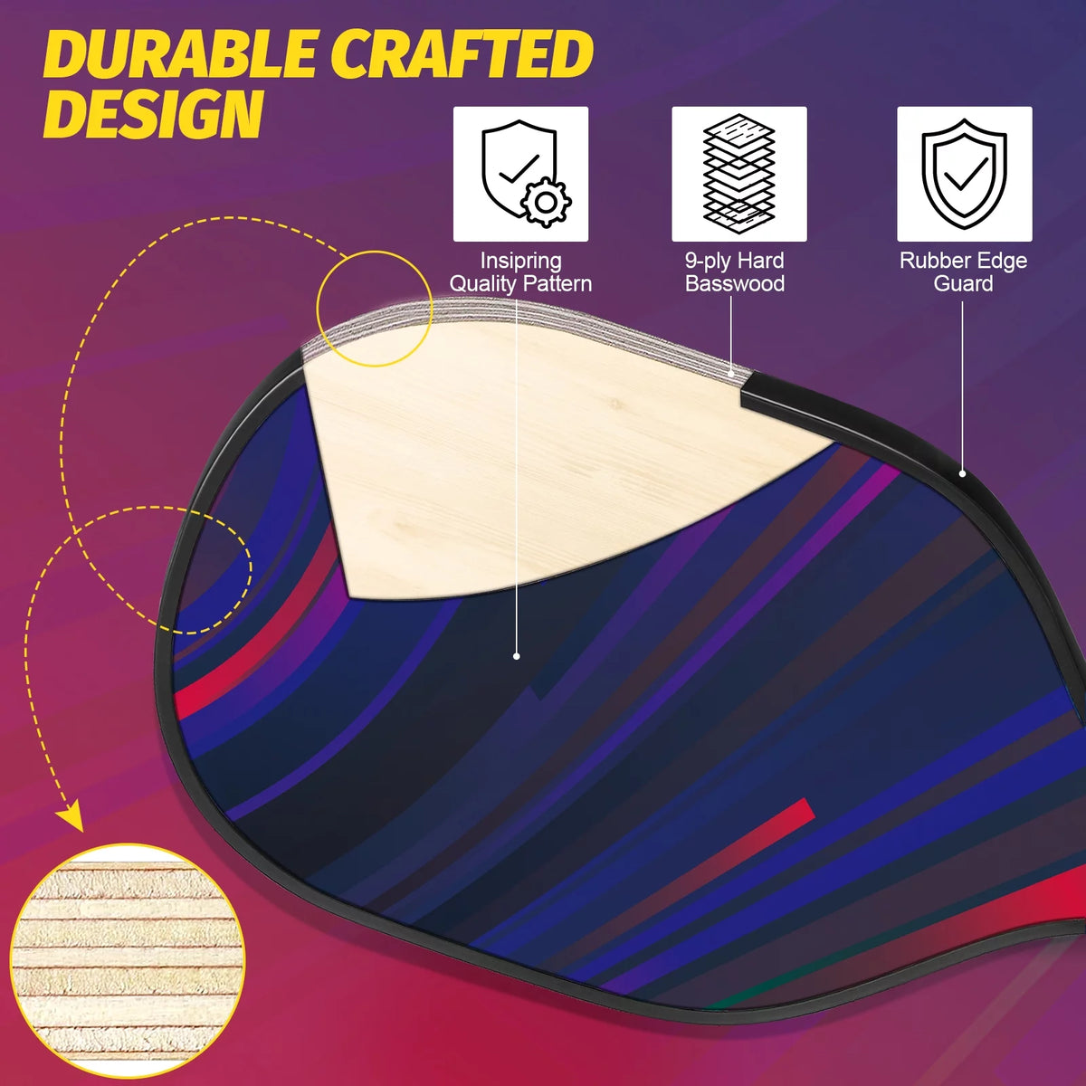 Wood Pickleball Paddles Set of 4 with Mesh Bag C2758