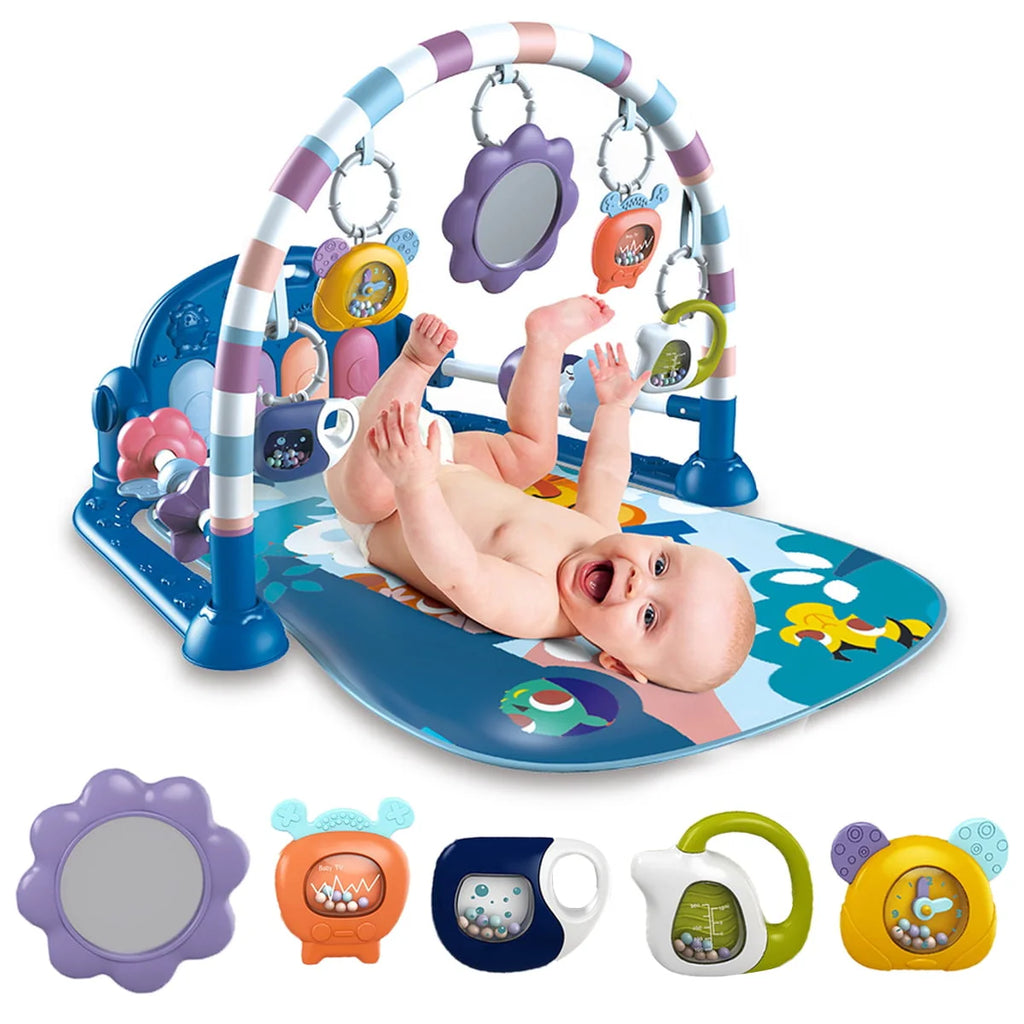 Baby Gym Play Mat 3 in 1 Fitness Rack with Music and Lights Blue V709