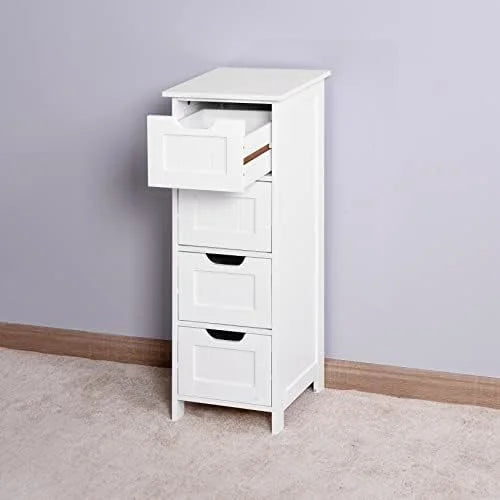 Narrow Bathroom Floor Cabinet with 4 Drawers White Q403815