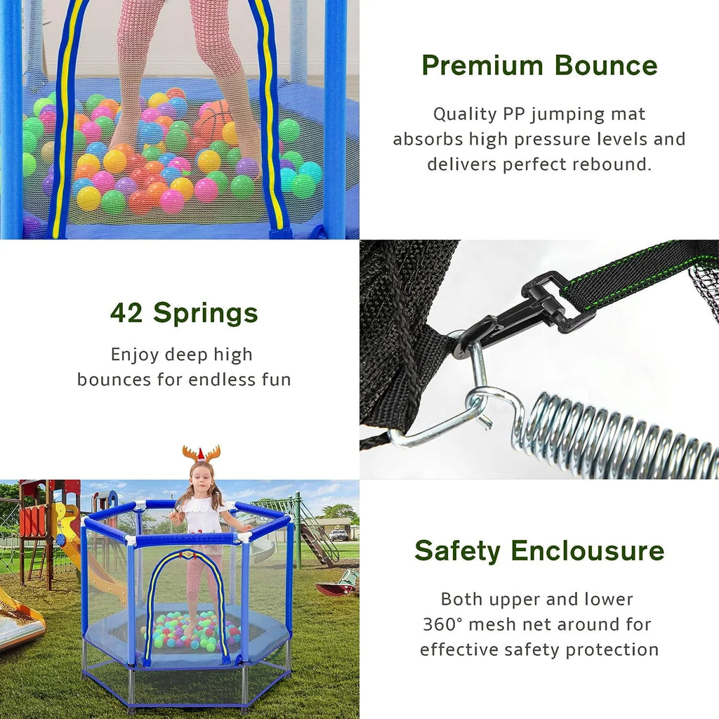 Green Mini Trampoline with Safety Enclosure Net and Pit Balls H728646
