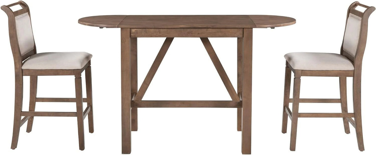 3-Piece Wood Counter Height Dining Table Set with 2 Upholstered Chairs and Drop Leaf A556