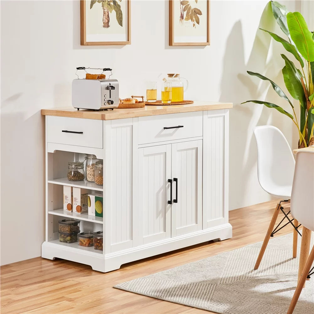 White Wooden Kitchen Island Storage Cabinet with Drawer R780657