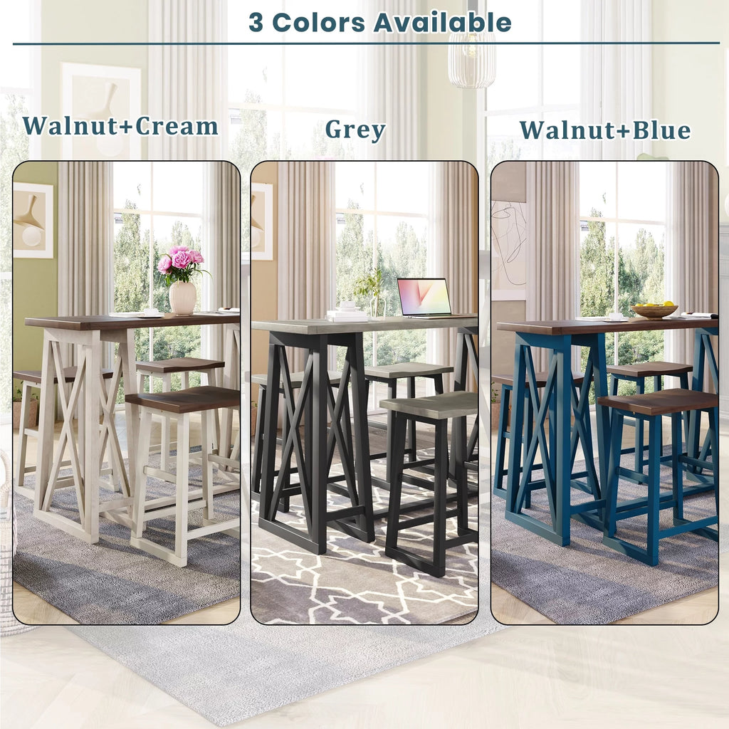 Counter Height 5-Piece Dining Set with Wood Console Table Grey N950