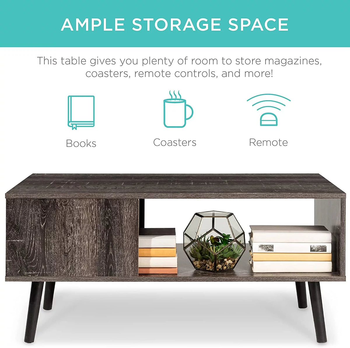 Mid-Century Modern Coffee Table with Open Storage Shelf C1020