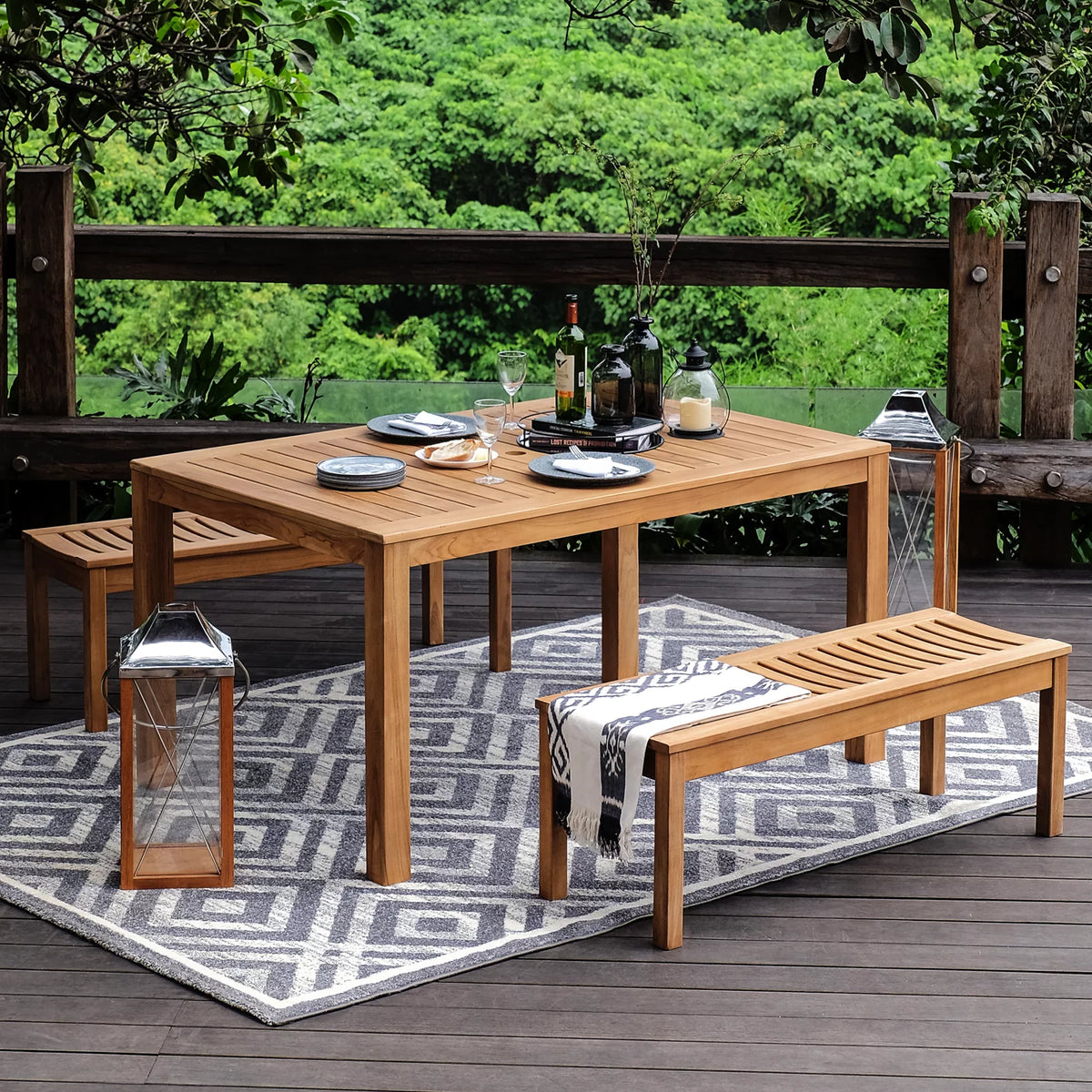 Solid Teak Wood Outdoor Backless Bench C64597