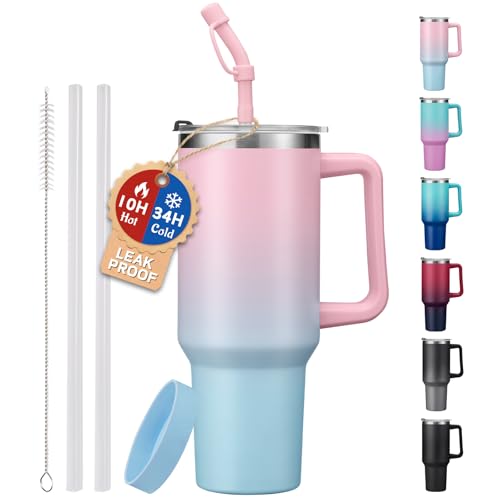40 oz Vacuum Insulated Stainless Steel Tumbler with Handle and Straw Lid Y820530