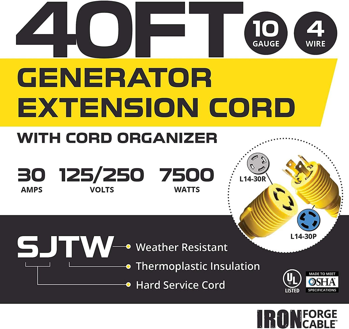 40 Ft 10/4 SJTW Generator Power Cable Q234775