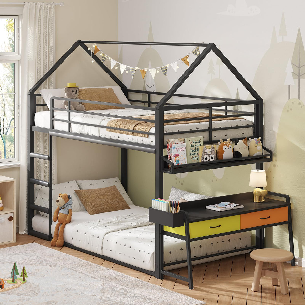 Twin Over Twin Bunk Bed with Desk and Drawers Z929371
