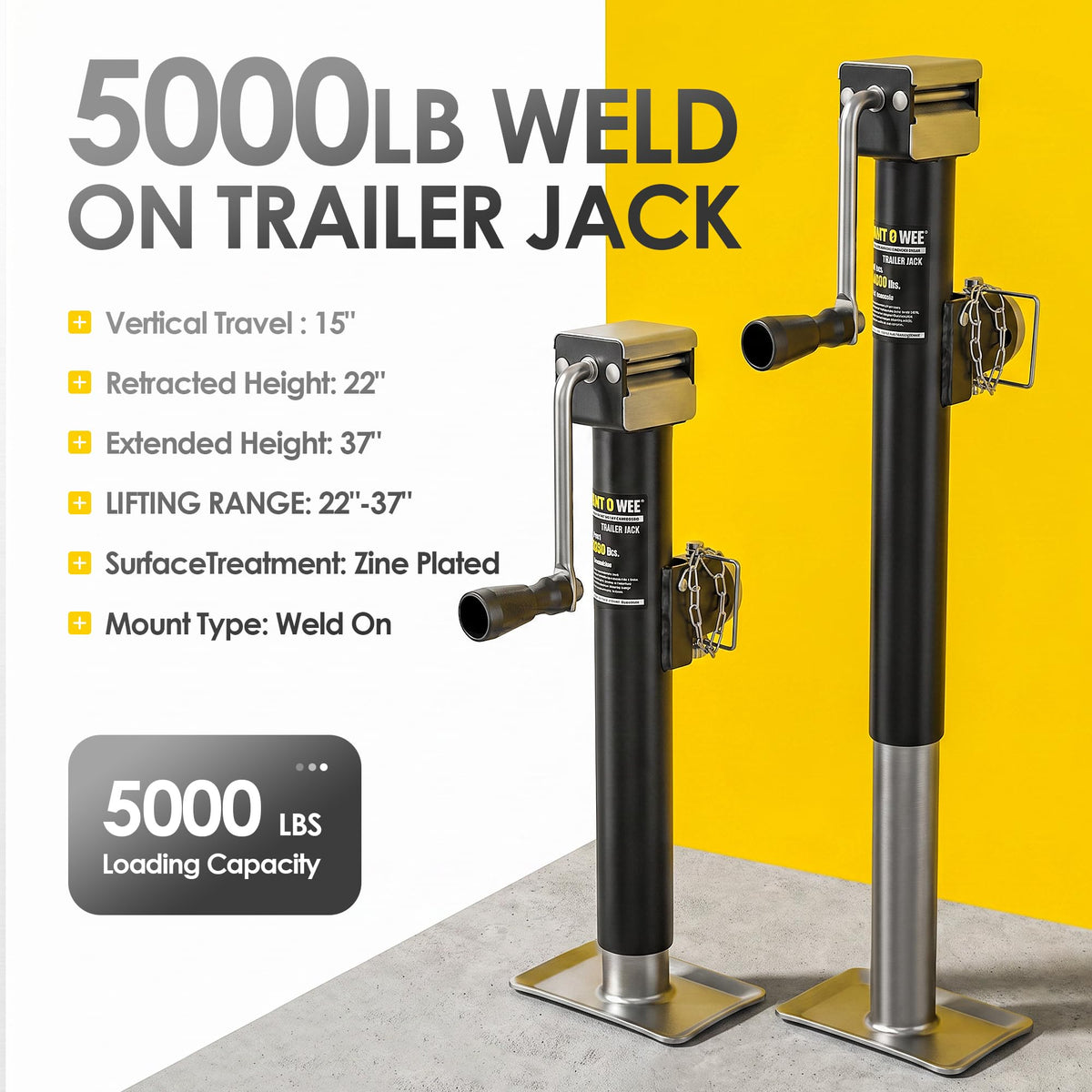 5000lbs Weld On Swivel Trailer Jack 15" Vertical Travel W815