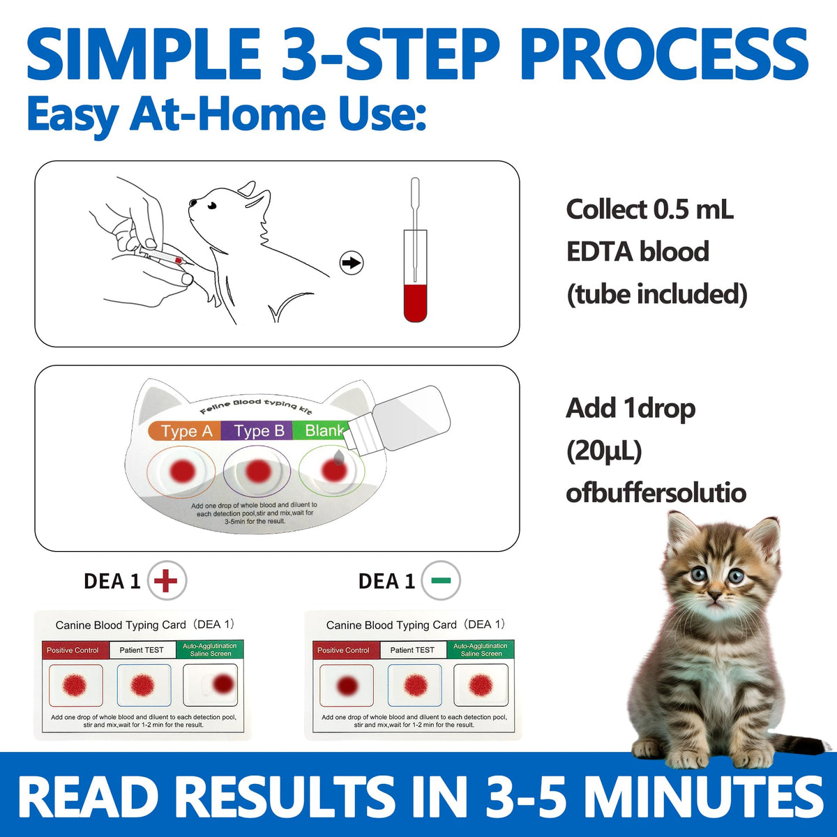 Cat Blood Typing Test Kit with Stainless Steel ID Tag X28458