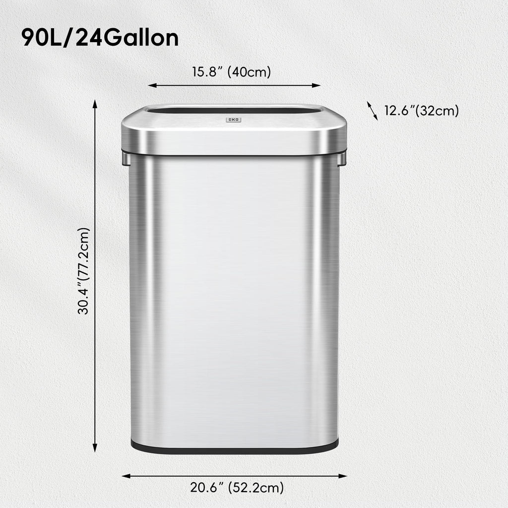 24 Gallon 90 Liter Open Top Stainless Steel Slim Trash Can F46173