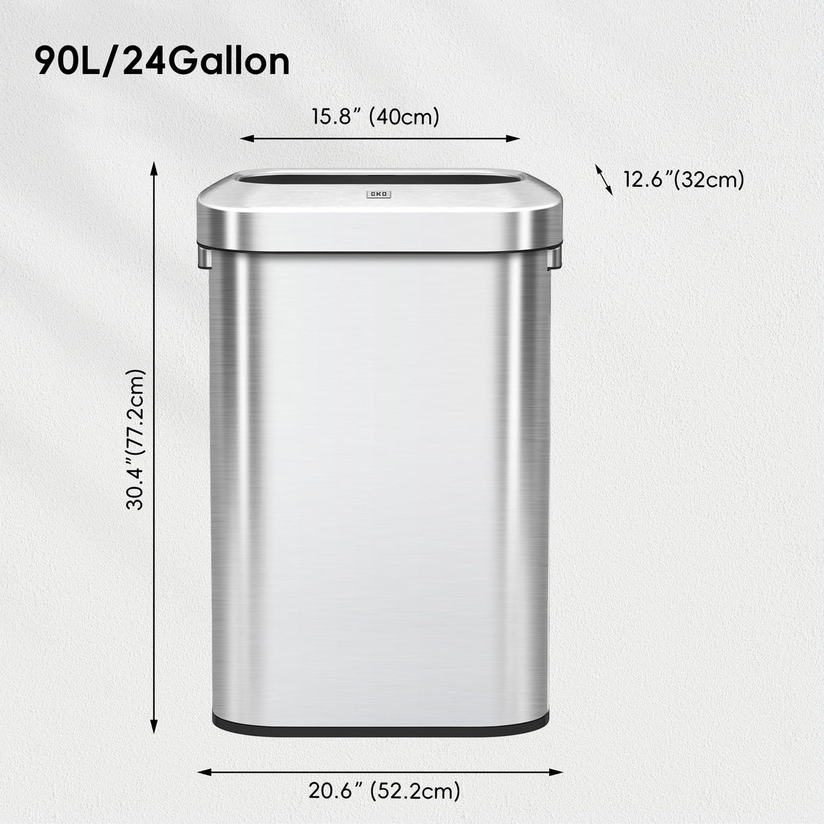 24 Gallon 90 Liter Open Top Stainless Steel Slim Trash Can F46173