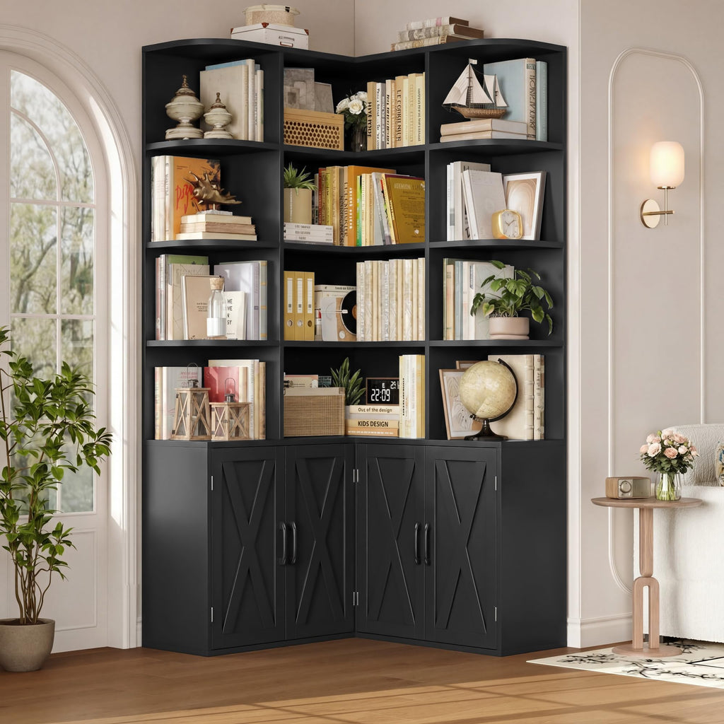 Black Bookshelf with Doors C60328