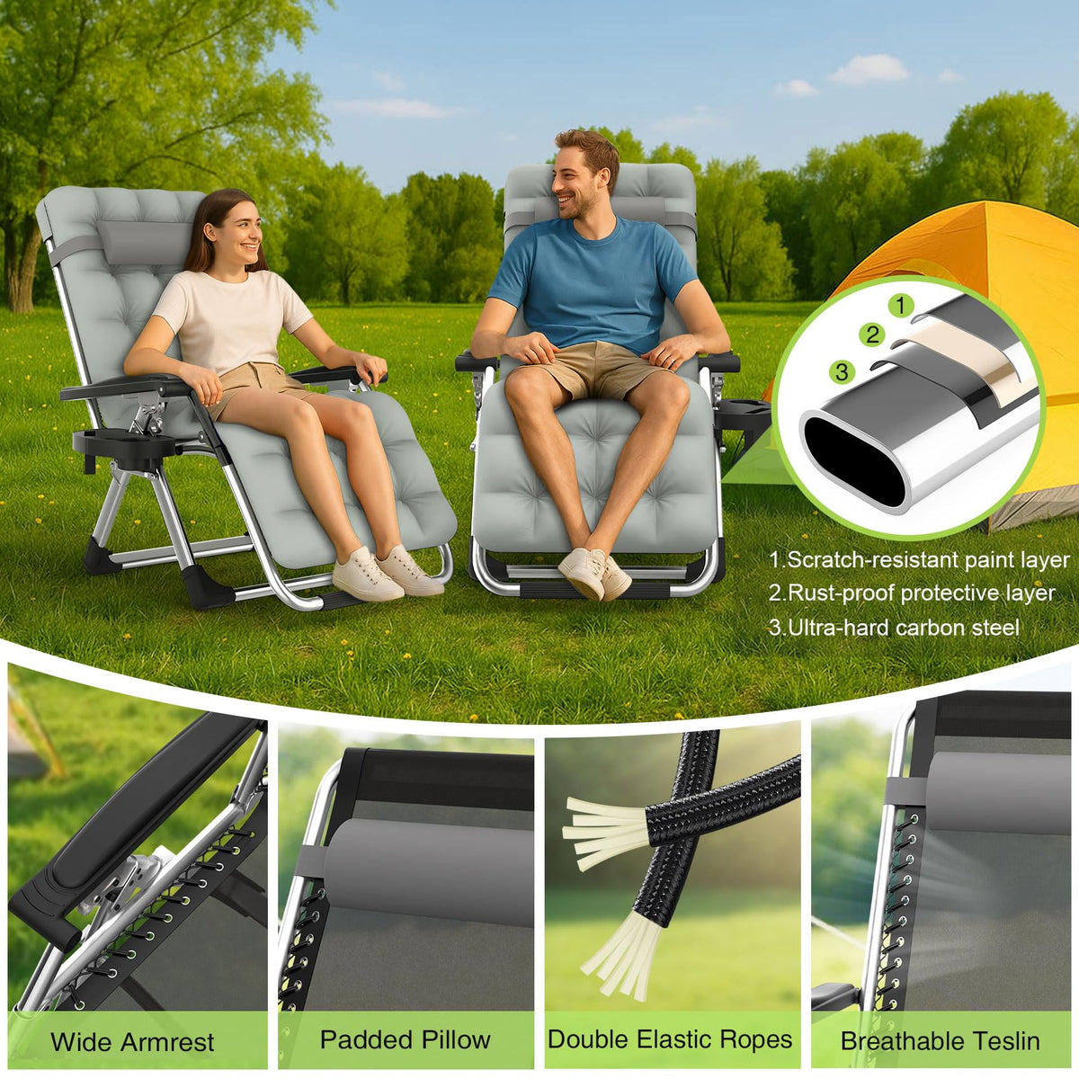 Zero Gravity Reclining Camping Lounge Chair with Cup Holder L975544