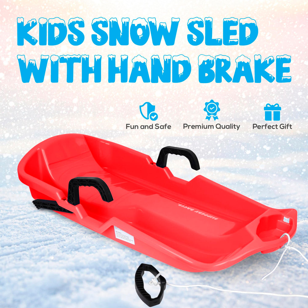 Red Flexible Plastic Toboggan Snow Sled with Brake Z2696
