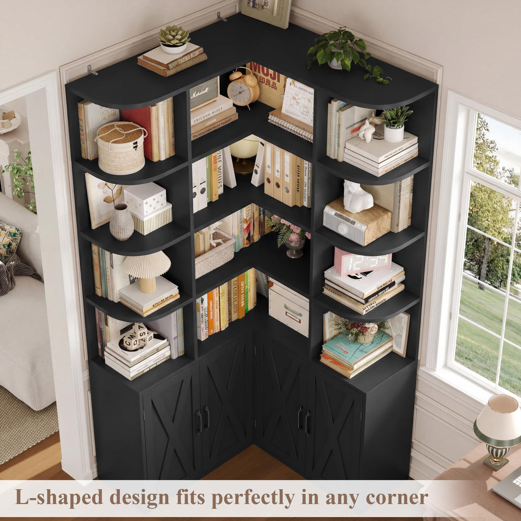 Black Bookshelf with Doors C60328