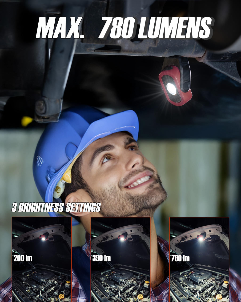 Magnetic Work Light 780 Lumen Rechargeable 3000mAh Red G447426