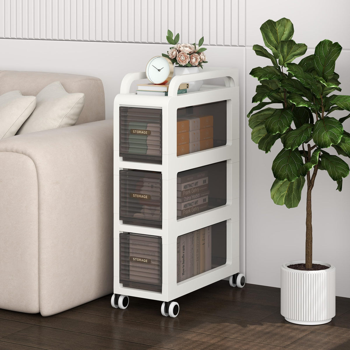 7.87" Wide Slim Bathroom Storage with Drawers and Wheels D921
