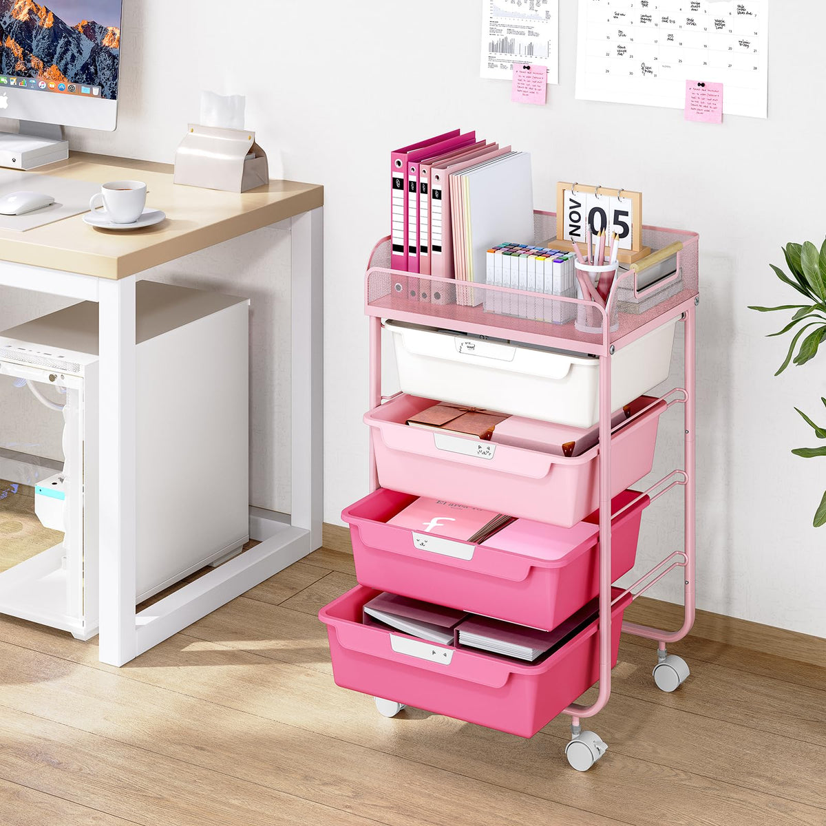 4-Drawer Rolling Storage Cart with Mesh Top S972630