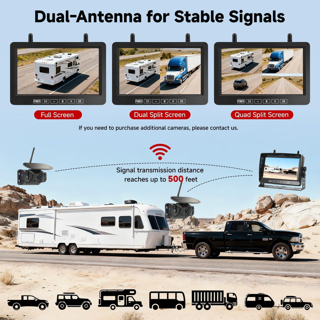 Dual Magnetic Wireless Backup Camera, 7” 1080P HD 4CH DVR Monitor X80070