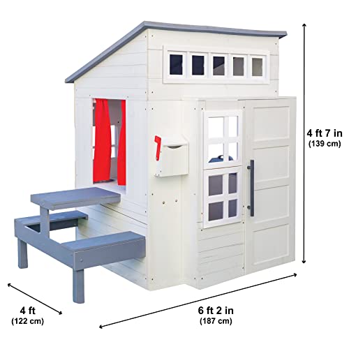 Modern Outdoor Wooden Playhouse with Picnic Table, Mailbox and Outdoor Grill N949