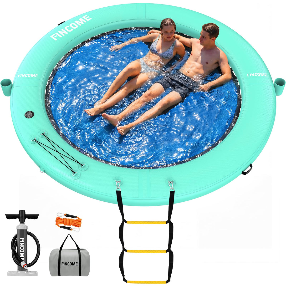 Inflatable Water Hammock Floating Dock with Water Ladder and Cup Holder S661368