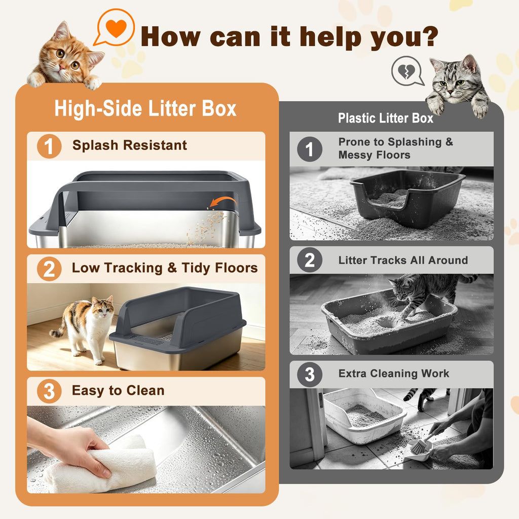 XL Stainless Steel Litter Box with Lid N439