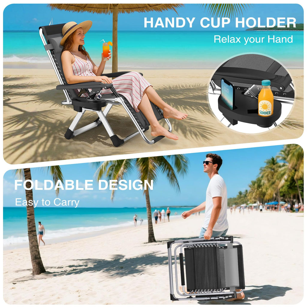 Zero Gravity Reclining Camping Lounge Chair with Cup Holder L975544