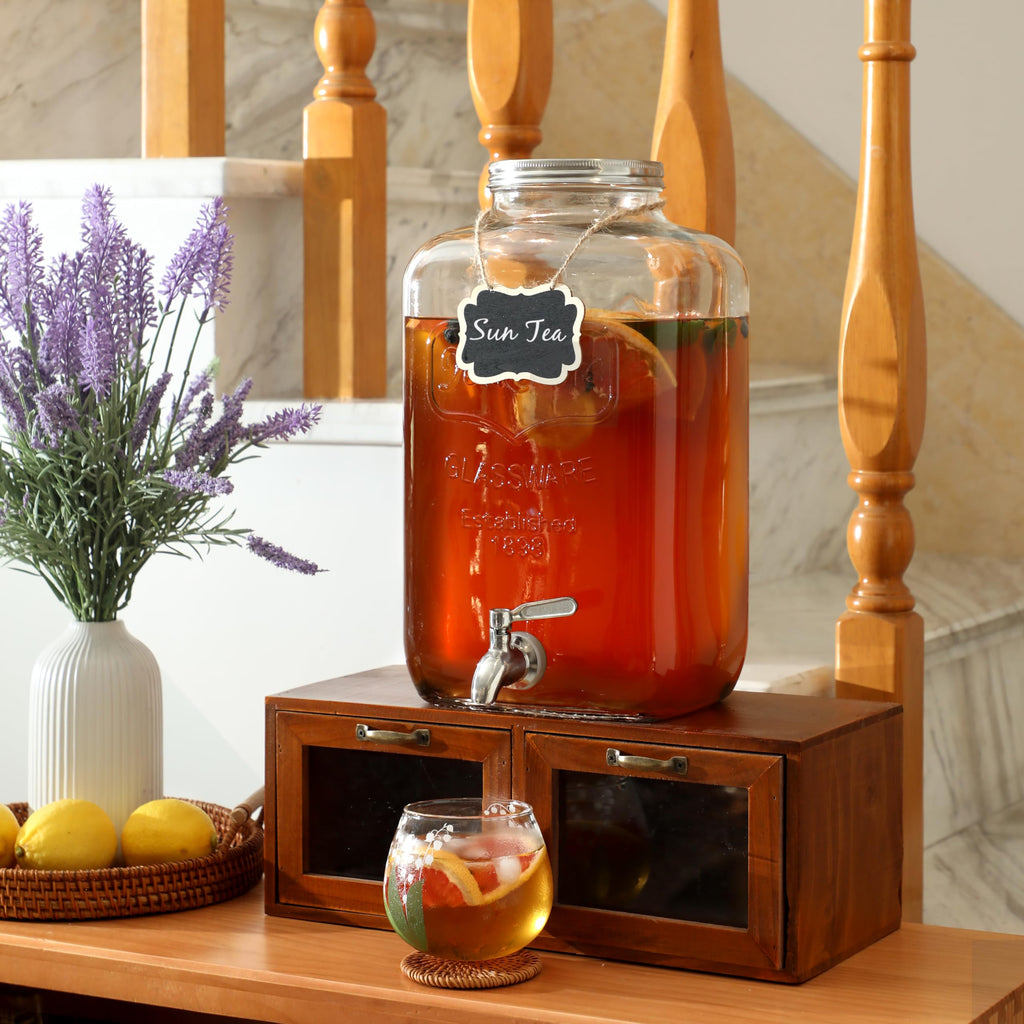 2 Gallon Glass Drink Dispenser with Stainless Steel Spigot and Lid J965