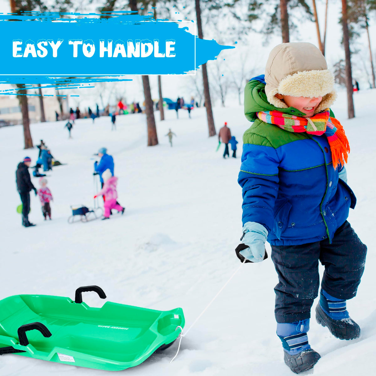 Red Flexible Plastic Toboggan Snow Sled with Brake Z2696