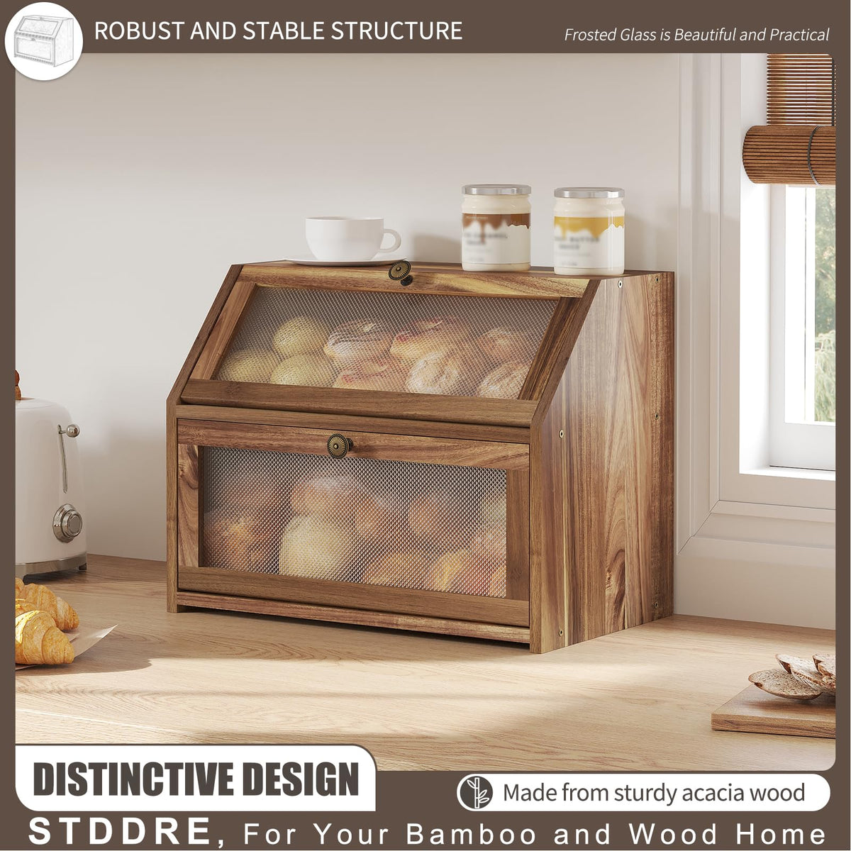 Large Brown Wooden Bread Box N35835