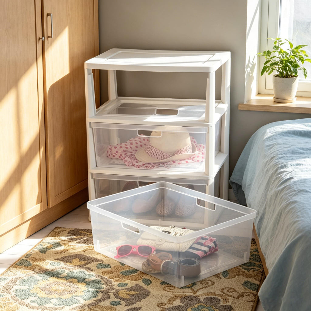 White 3-Drawer Plastic Storage Tower with Clear Bins K7817