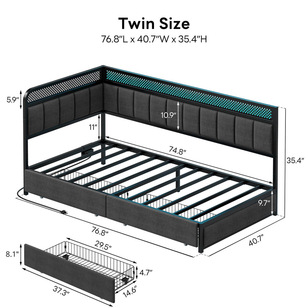 Twin Corner Bed Frame with Upholstered Guardrail Q7466