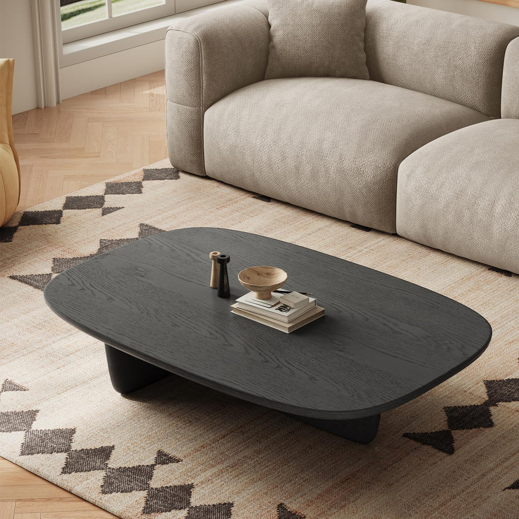 Black Wood Oval Coffee Table with Pedestal Base V148