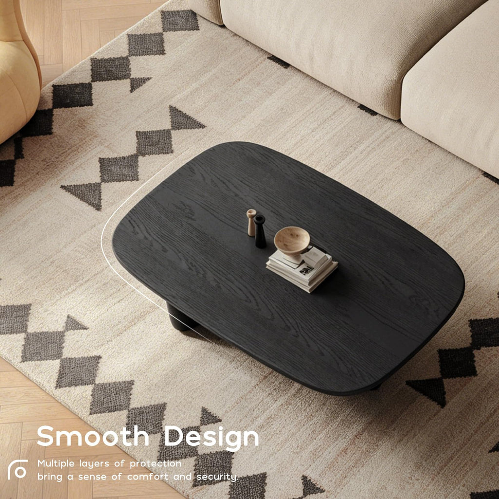 Black Wood Oval Coffee Table with Pedestal Base V148