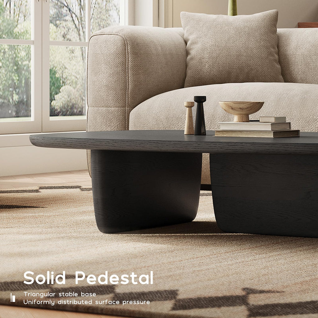Black Wood Oval Coffee Table with Pedestal Base V148