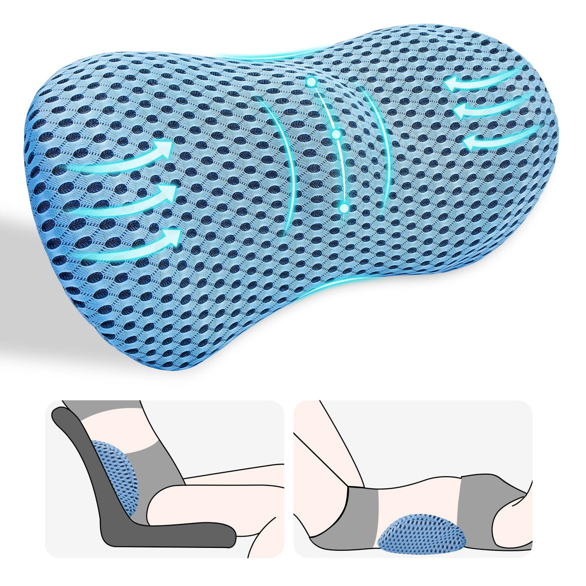 Blue Ergonomic Lumbar Support Pillow S8727