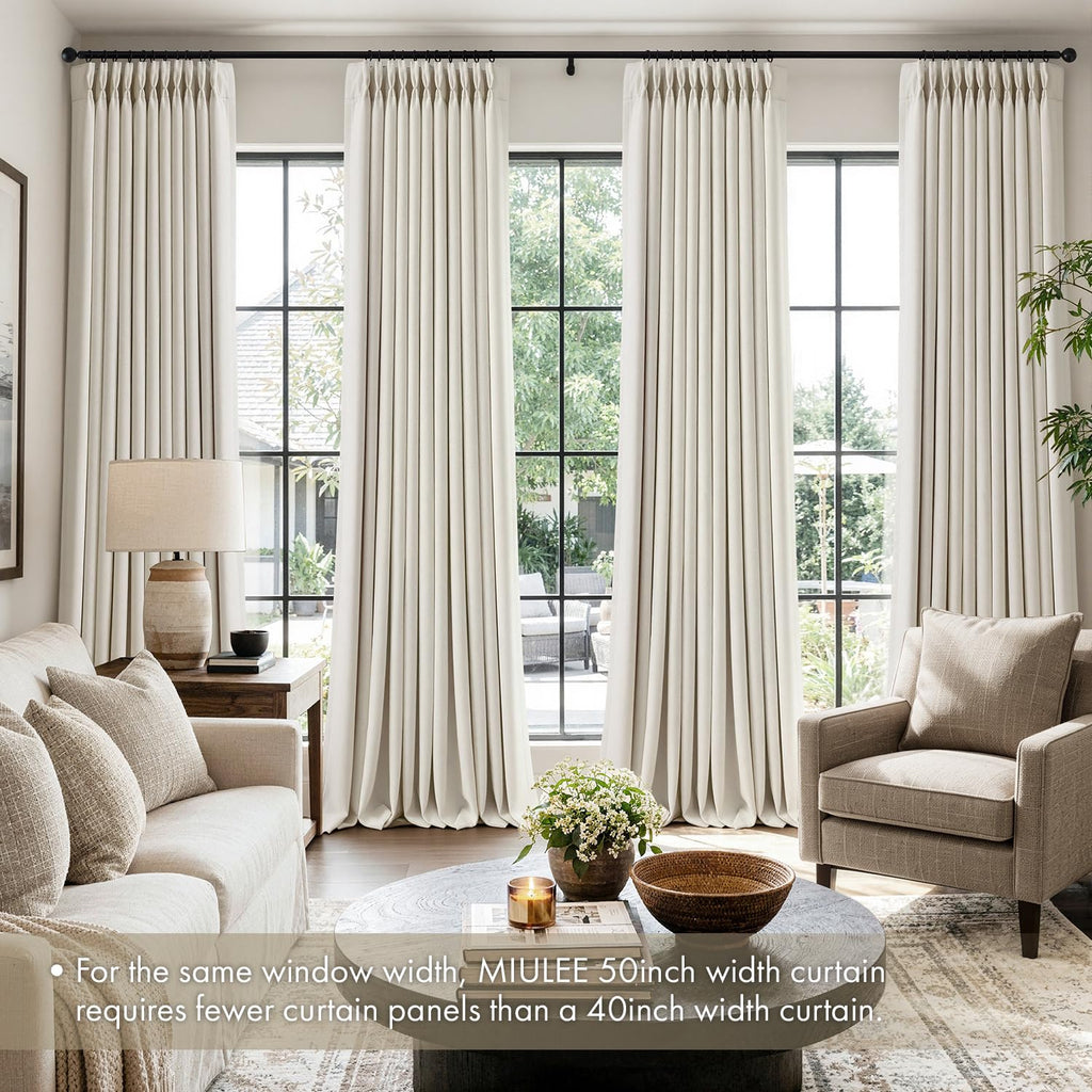 90 Inch Pinch Pleated Blackout Linen Curtains, 2 Panels X650