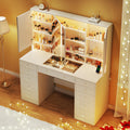 50'' White Glass Top Makeup Vanity with 11 Drawers and LED Mirror U302180