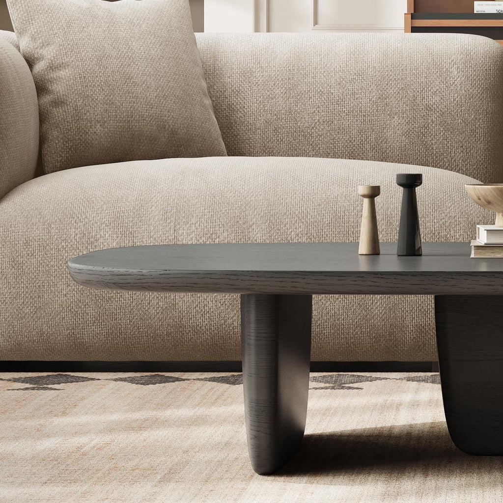 Black Wood Oval Coffee Table with Pedestal Base V148