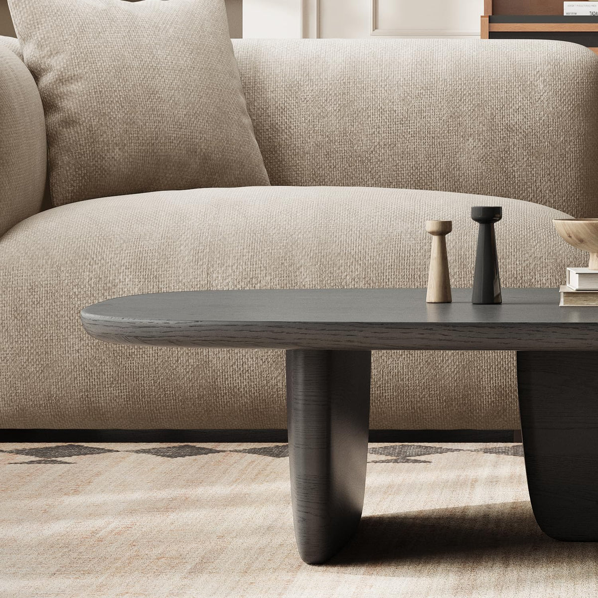 Black Wood Oval Coffee Table with Pedestal Base V148