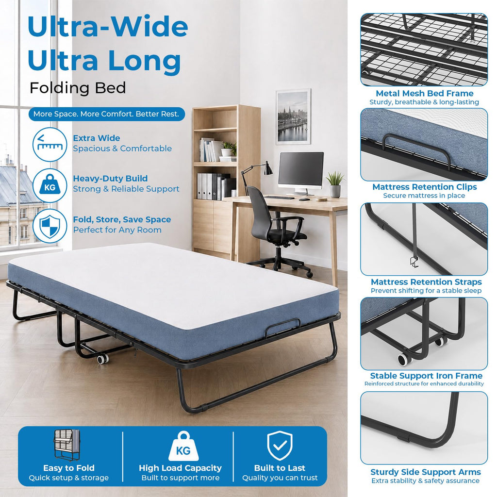 Folding Bed with 5" Foam Mattress Queen Size Metal Frame X5512