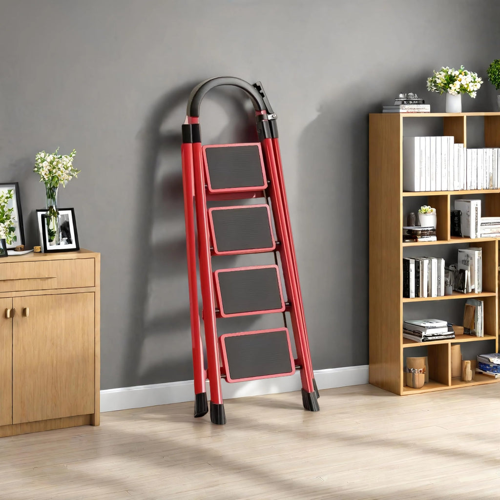 4 Step Folding Ladder with Handrails, Heavy Duty 800 lbs Step Stool U3517