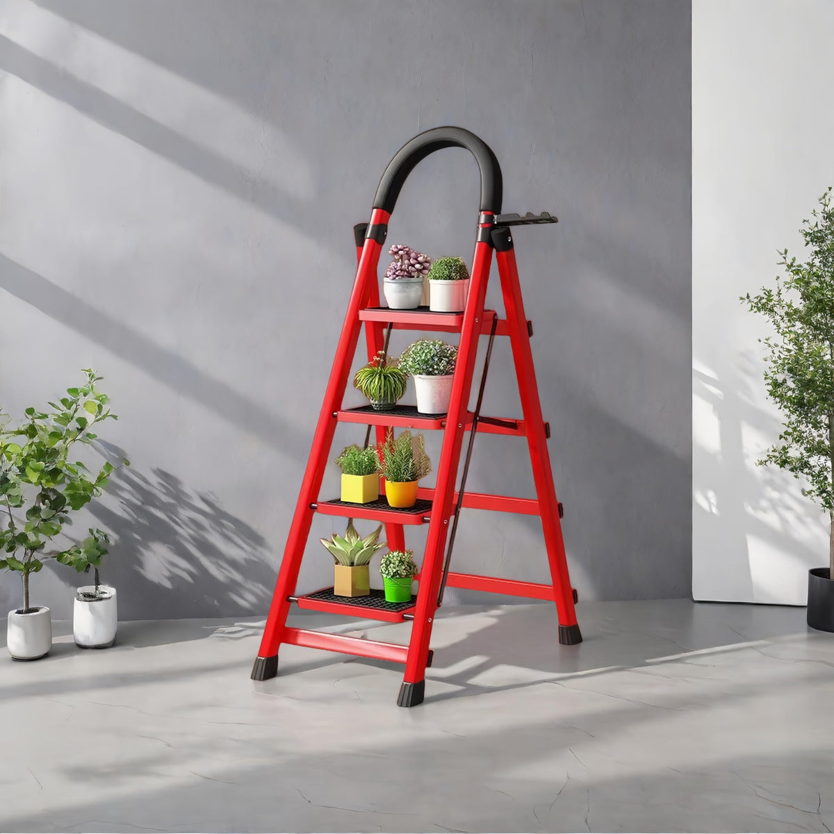 4 Step Folding Ladder with Handrails, Heavy Duty 800 lbs Step Stool U3517