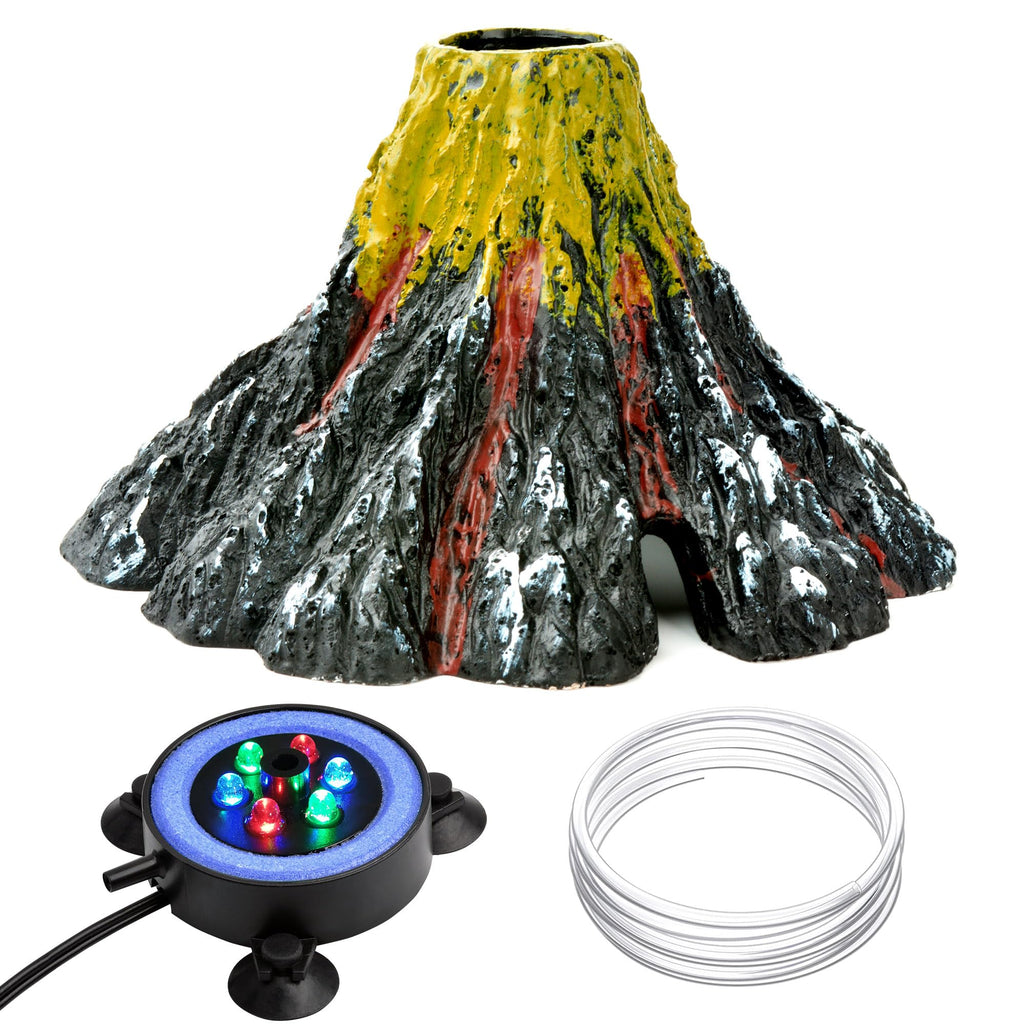 Aquarium Bubbler Decoration LED Volcano Ornament N3275