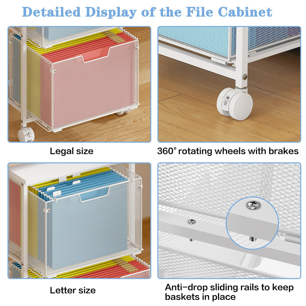 White 2 Drawer Rolling File Cabinet S404